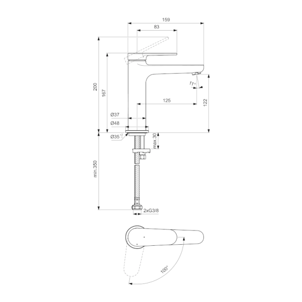 Ideal Standard Cerafine O Nuovo BD770AA Μπαταρία Νιπτήρος, Xρωμέ
