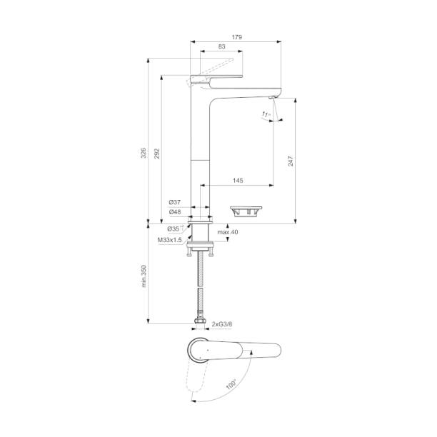 Ideal Standard Cerafine O Nuovo BD773AA Μπαταρία Νιπτήρος, χρωμέ