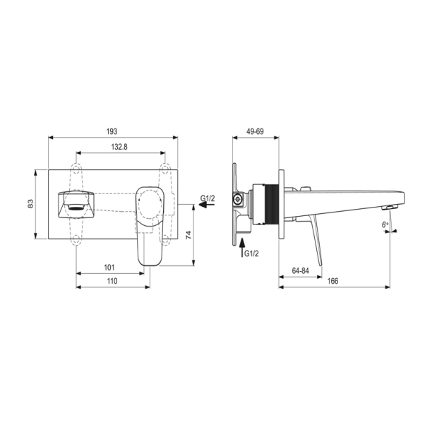 Ideal Standard Ceraplan IV BD244AA Εξωτερικά Μέρη Εντοιχιζόμενης Μπαταρίας Νιπτήρος, χρωμέ