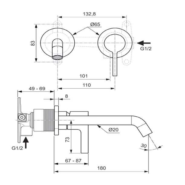 Ideal Standard Joy A7378A5 Εξωτερικά Μέρη Εντοιχιζόμενης Μπαταρίας Νιπτήρος, Magnetic Grey