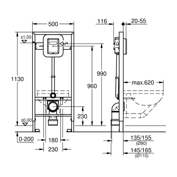 Grohe Rapid SL Εντοιχιζόμενο Πλαίσιο με Φλουσόμετρο για Κρεμαστή Λεκάνη 38519001
