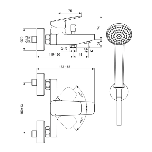 Ideal Standard Ceraplan IV BD258AA Μπαταρία Λουτρού Πλήρης με Αξεσουάρ, χρωμέ