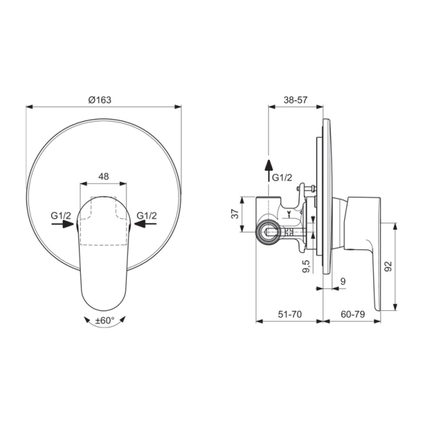Ideal Standard Cerafine O A7192XG Πλήρες Σύστημα Εντοιχιζόμενης Μπαταρίας ντους, Silk Black