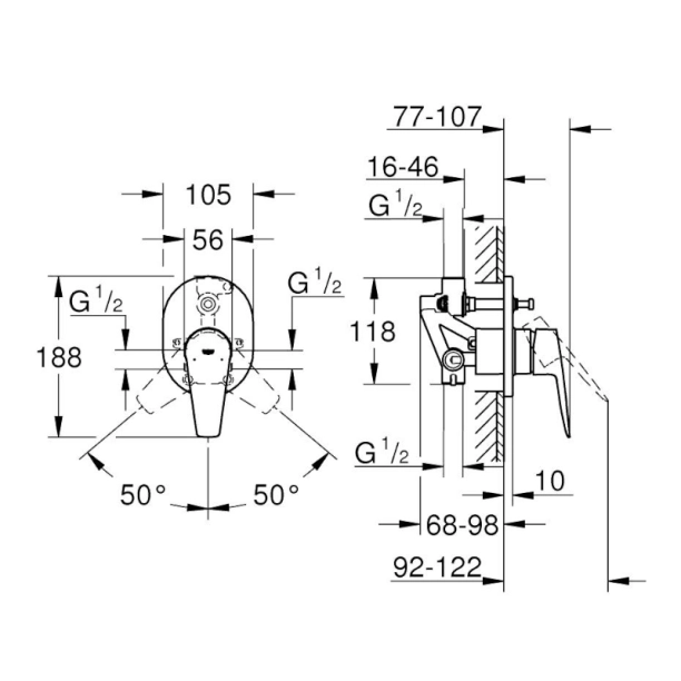Grohe Bauedge 29039001 Πλήρες Σύστημα Εντοιχιζόμενης Μπαταρίας Λουτρού, χρωμέ