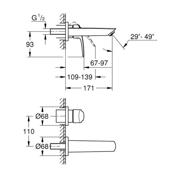 Grohe Eurosmart 29337003 Εξωτερικά Μέρη Εντοιχιζόμενης Μπαταρίας Νιπτήρος, χρωμέ