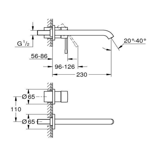Grohe Essence 19967AL1 Εξωτερικά Μέρη Εντοιχιζόμενης Μπαταρίας Νιπτήρος, Brushed Hard Graphite