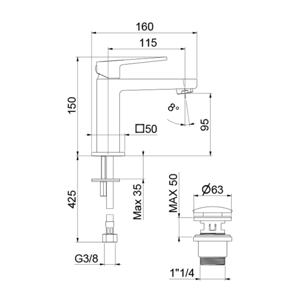 Fiore Dark 140CR4413 Μπαταρία Νιπτήρος, χρωμέ