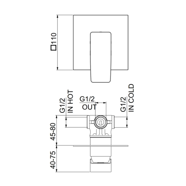 Fiore Dark 140CR7507 Πλήρες Σύστημα Εντοιχιζόμενης Μπαταρίας ντους, χρωμέ