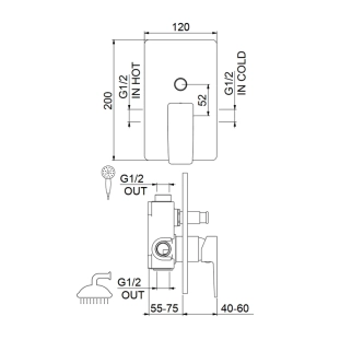 Fiore Dark 140NN7512 Πλήρες Σύστημα Εντοιχιζόμενης Μπαταρίας λουτρού, μαύρο ματ 2