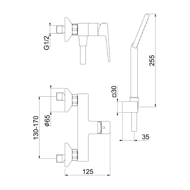 Fiore Dark 140CR4461 Μπαταρία Ντους Πλήρης με Αξεσουάρ, χρωμέ