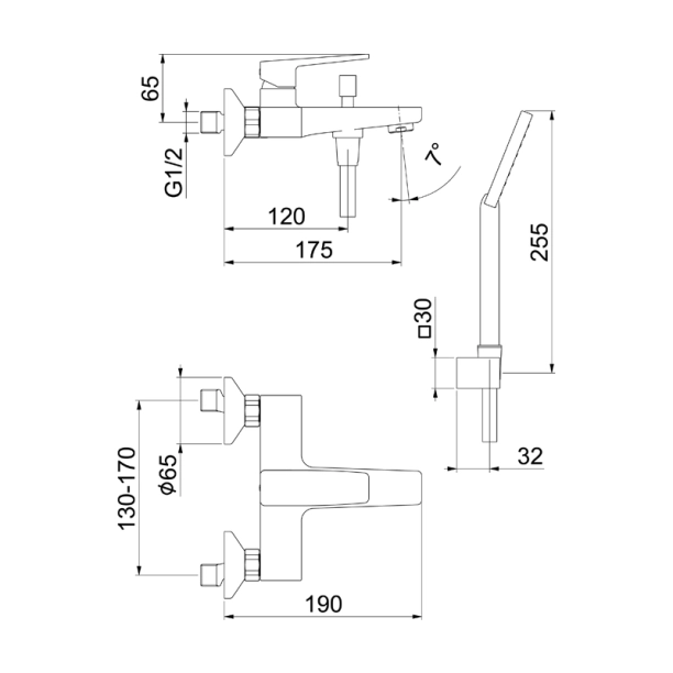Fiore Dark 140NN4451 Μπαταρία Λουτρού Πλήρης με Αξεσουάρ, μαύρο ματ