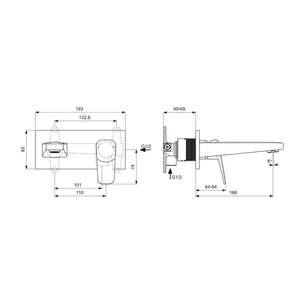 Ideal Standard Ceraplan IV BD244XG Εξωτερικά Μέρη Εντοιχιζόμενης Μπαταρίας Νιπτήρος, Silk Black