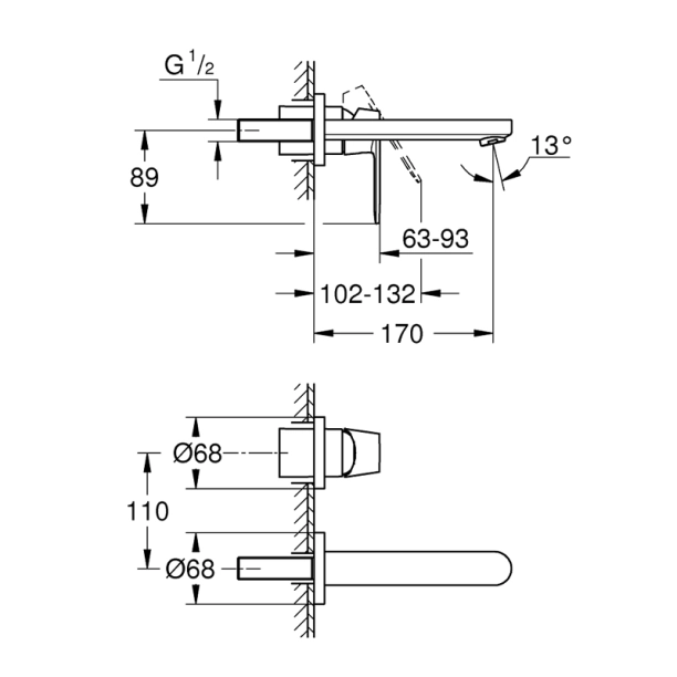 Grohe Eurosmart Cosmopolitan 19381000 Εξωτερικά Μέρη Εντοιχιζόμενης Μπαταρίας Νιπτήρος, χρωμέ