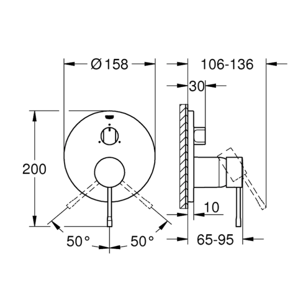 Grohe Essence 24169001 Εξωτερικά Μέρη Εντοιχιζόμενης Μπαταρίας Λουτρού, χρωμέ