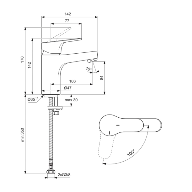 Ideal Standard Ceraline BC193AA Μπαταρία Νιπτήρος, χρωμέ