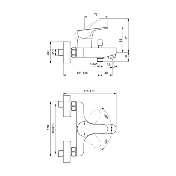 Ideal Standard Cerabase BC843AA Μπαταρία Λουτρού - Κορμός, χρωμέ